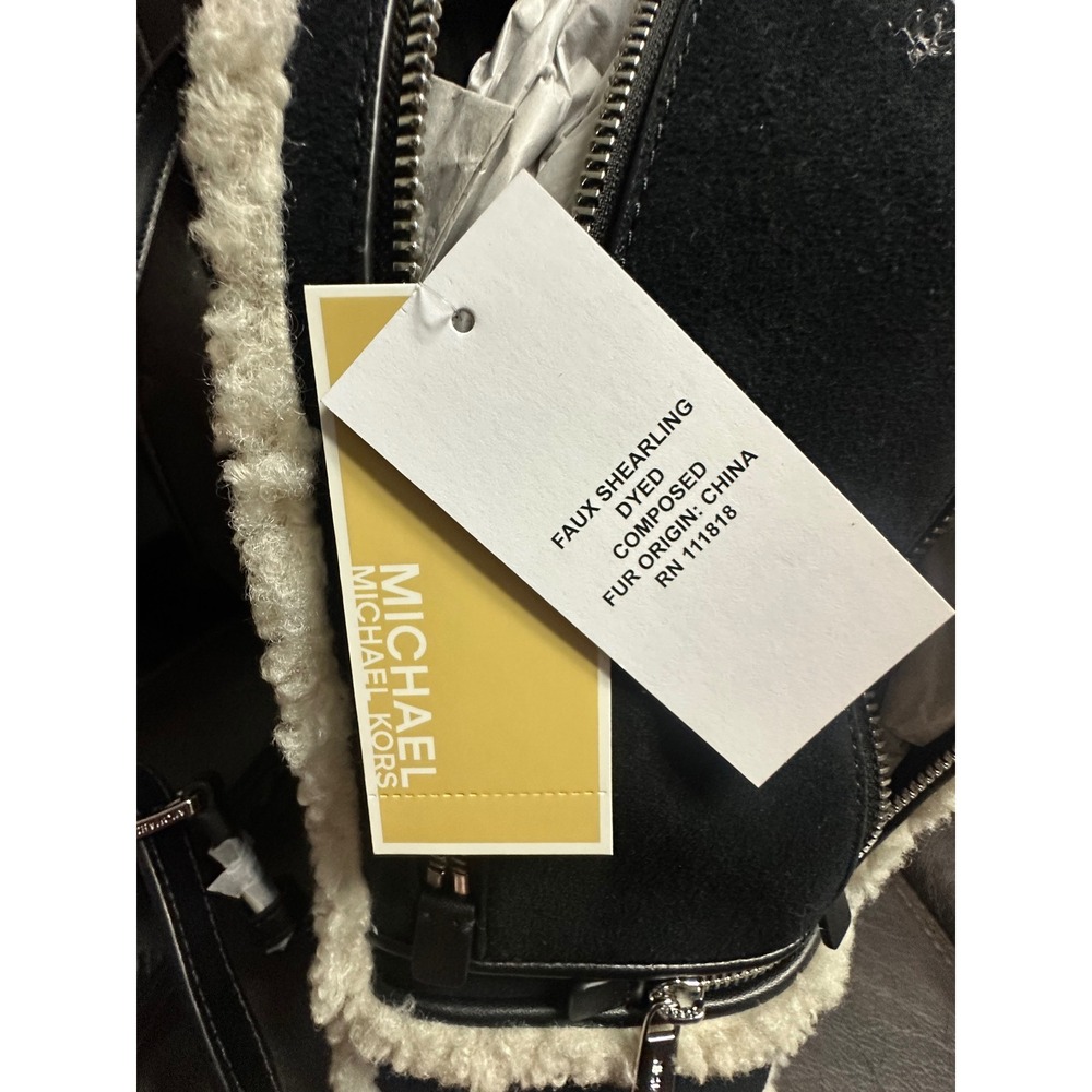 Michael Kors Rhea Black Shearling Trim MD Zip Leather Backpack‎ Bag - Picture 9 of 10